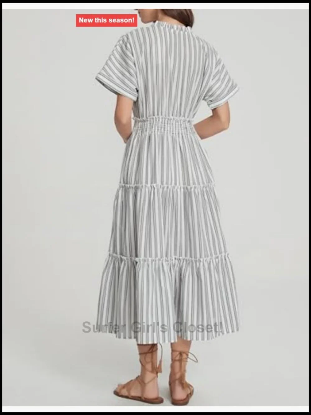 Striped Boho Midi Dress with Pockets Flowy Summer Beach